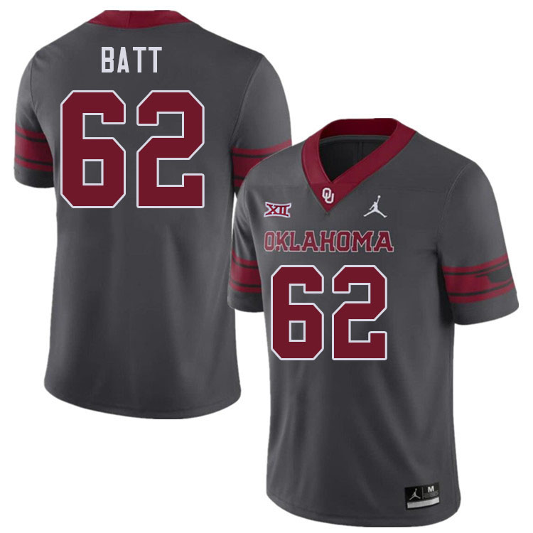 Men #62 Drew Batt Oklahoma Sooners College Football Jerseys Stitched Sale-Charcoal - Click Image to Close